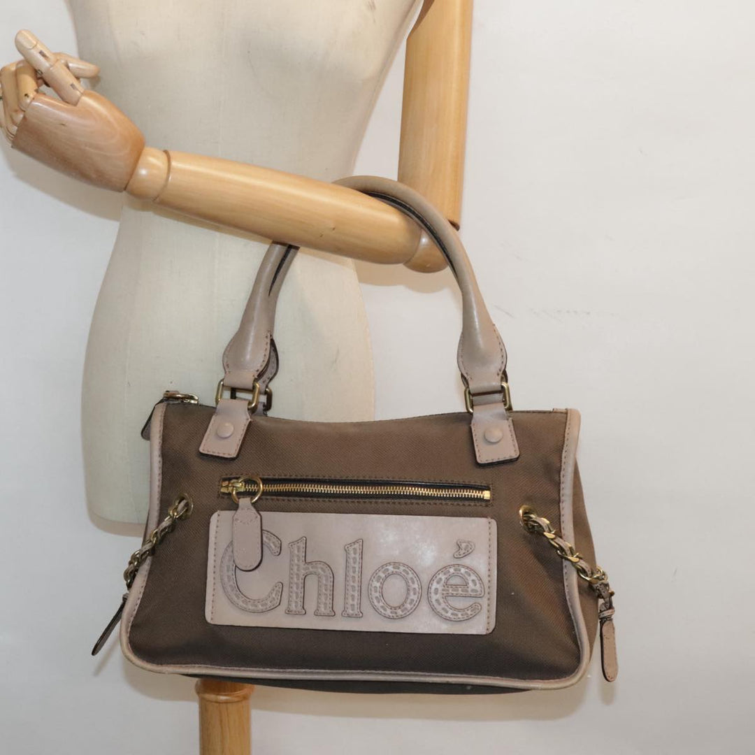 Chloe Hand Bag Canvas Leather Brown Gold th5319