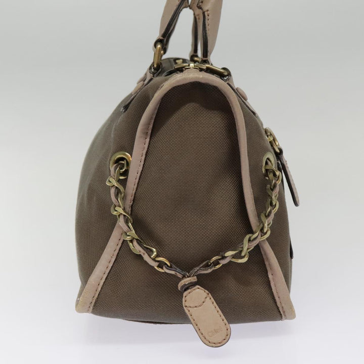 Chloe Hand Bag Canvas Leather Brown Gold th5319
