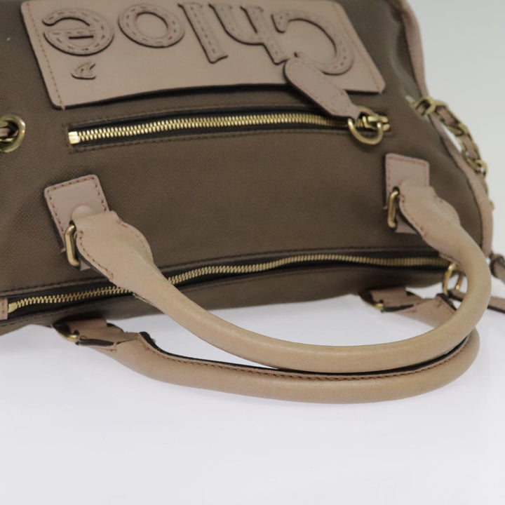 Chloe Hand Bag Canvas Leather Brown Gold th5319