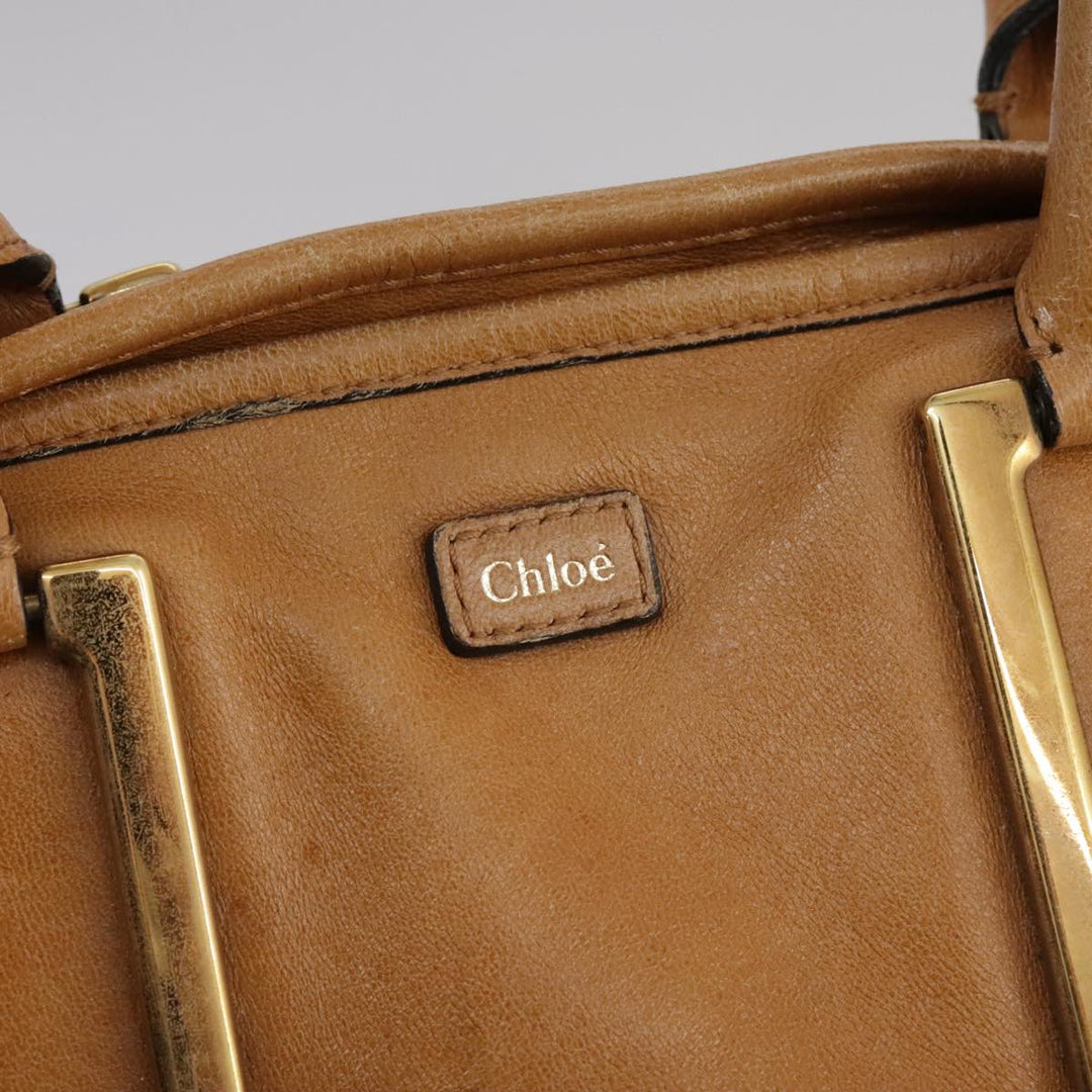 Chloe Etel Hand Bag Leather Brown Gold th5573