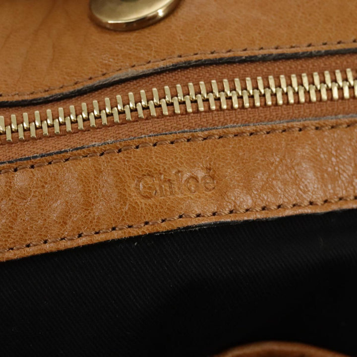 Chloe Etel Hand Bag Leather Brown Gold th5573