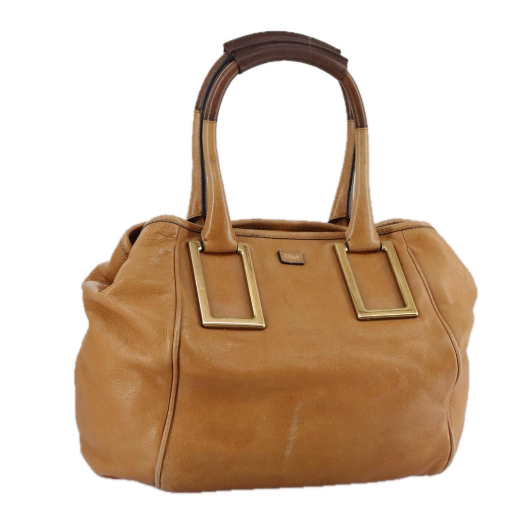 Chloe Etel Hand Bag Leather Brown Gold th5573