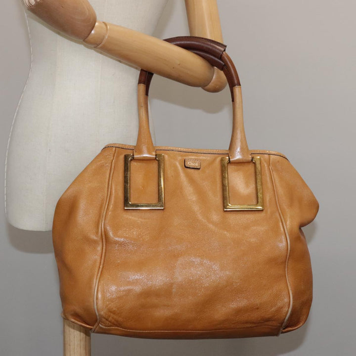 Chloe Etel Hand Bag Leather Brown Gold th5573