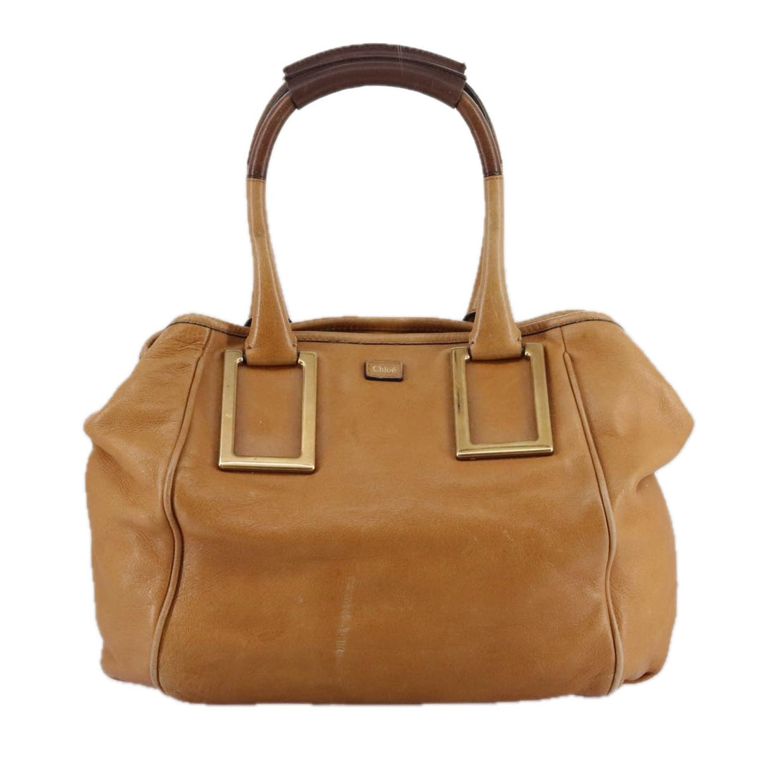 Chloe Etel Hand Bag Leather Brown Gold th5573