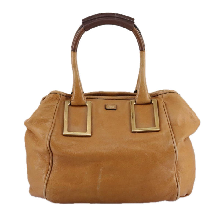 Chloe Etel Hand Bag Leather Brown Gold th5573