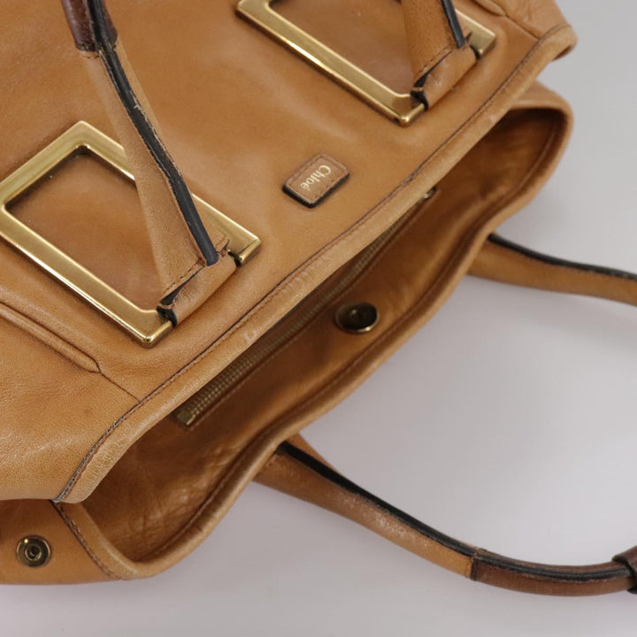 Chloe Etel Hand Bag Leather Brown Gold th5573