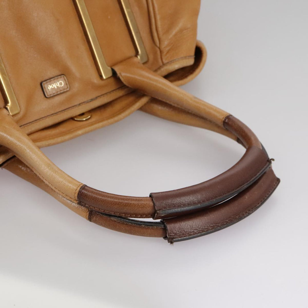 Chloe Etel Hand Bag Leather Brown Gold th5573