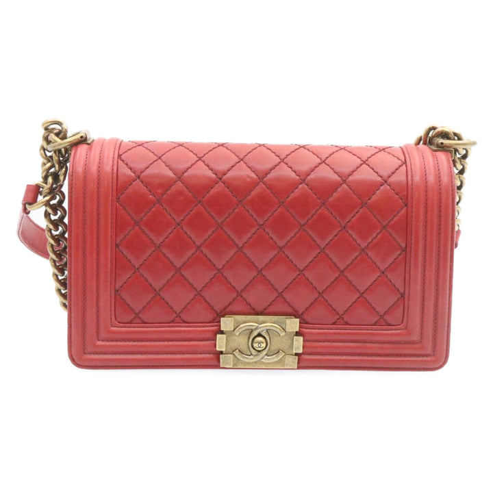 Chanel Boy  Matelasse Chain New Shoulder Bag Leather Red CC Auth knn010