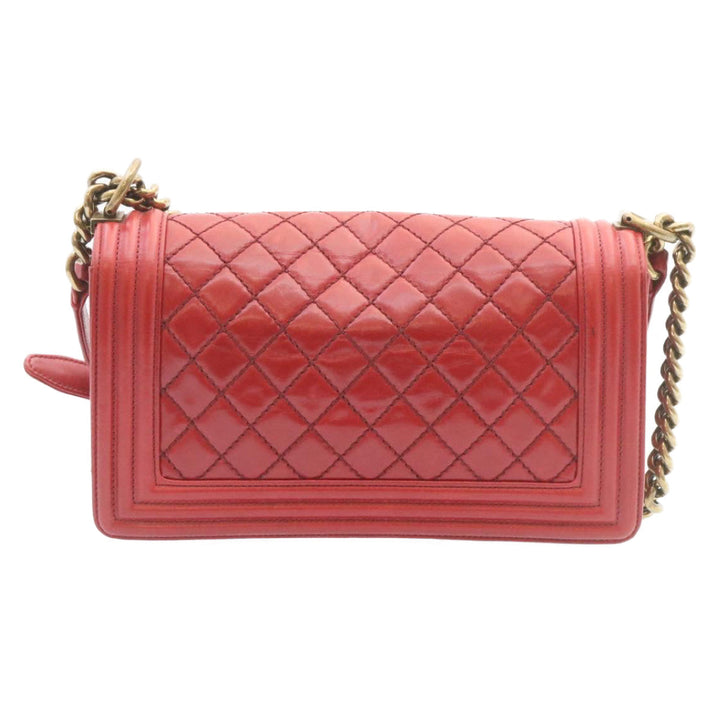 Chanel Boy  Matelasse Chain New Shoulder Bag Leather Red CC Auth knn010