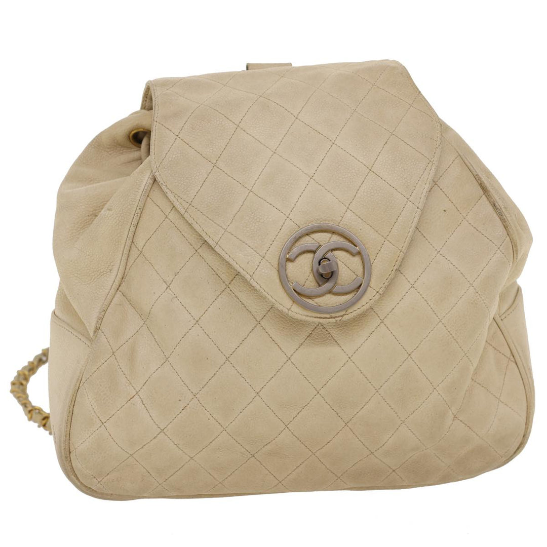 Top Quality Chanel Caviar Skin Matelasse Backpack White CC Auth am1922gA