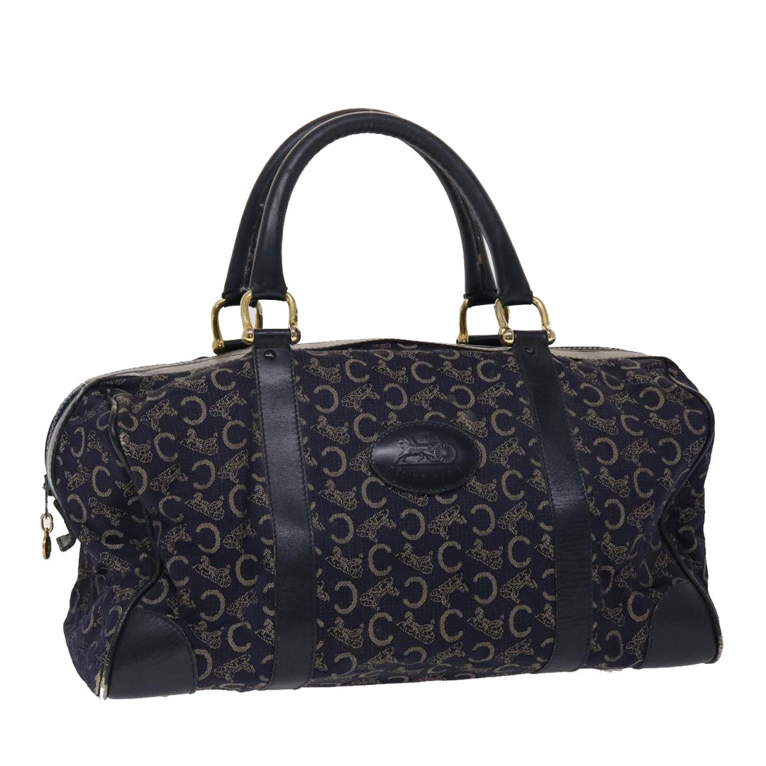 Celine Boston Bag Canvas Leather Navy  ar8356