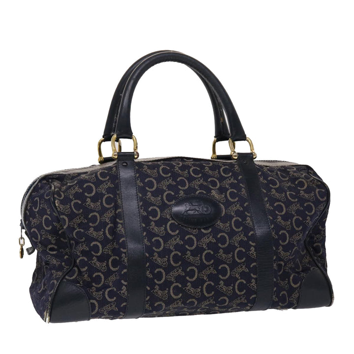 Celine Boston Bag Canvas Leather Navy  ar8356