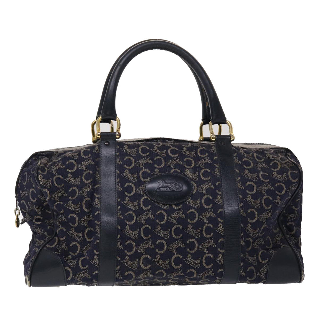 Celine Boston Bag Canvas Leather Navy  ar8356