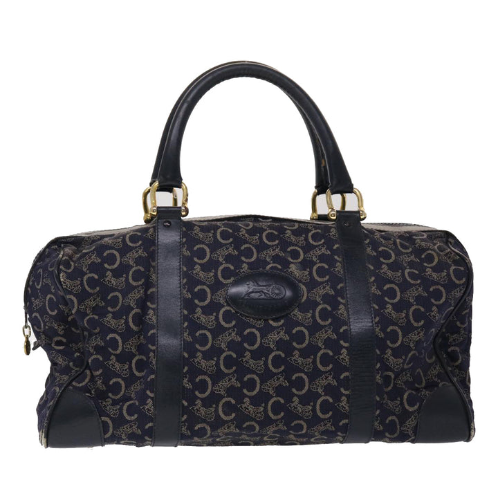 Celine Boston Bag Canvas Leather Navy  ar8356