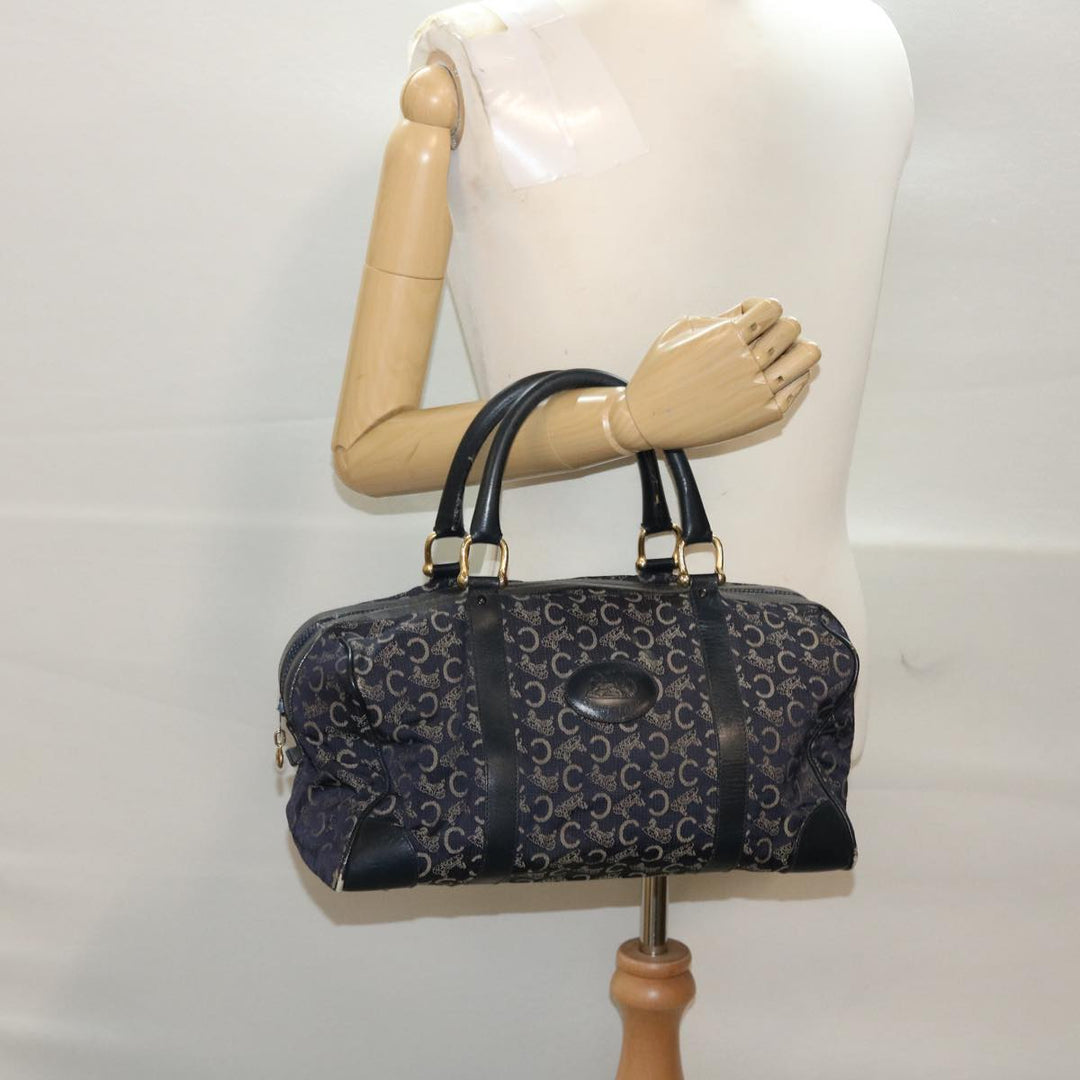 Celine Boston Bag Canvas Leather Navy  ar8356