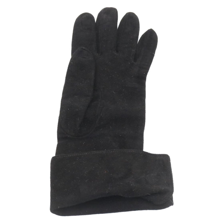 Top Quality Chanel COCO Mark Gloves Suede Black Gold CC Auth am2319sA