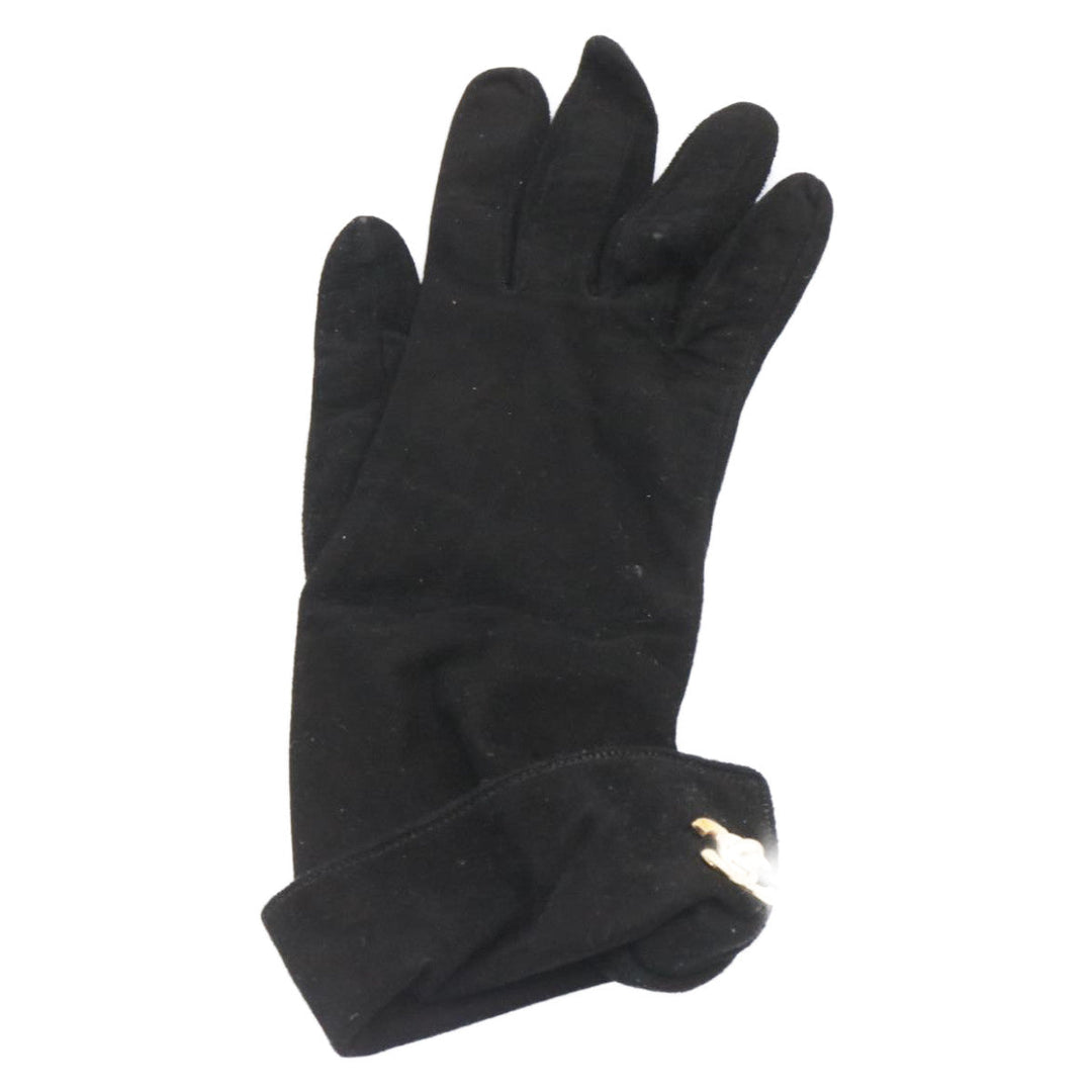 Top Quality Chanel COCO Mark Gloves Suede Black Gold CC Auth am2319sA