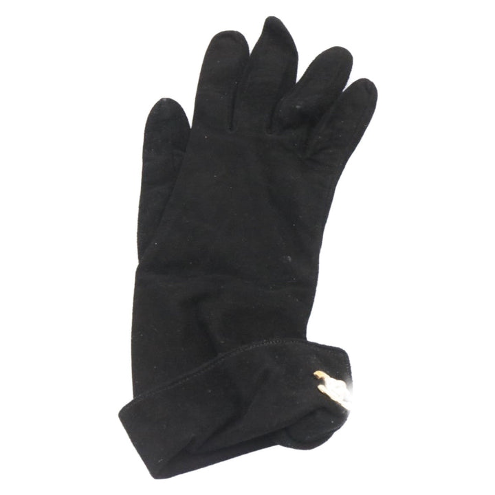 Top Quality Chanel COCO Mark Gloves Suede Black Gold CC Auth am2319sA