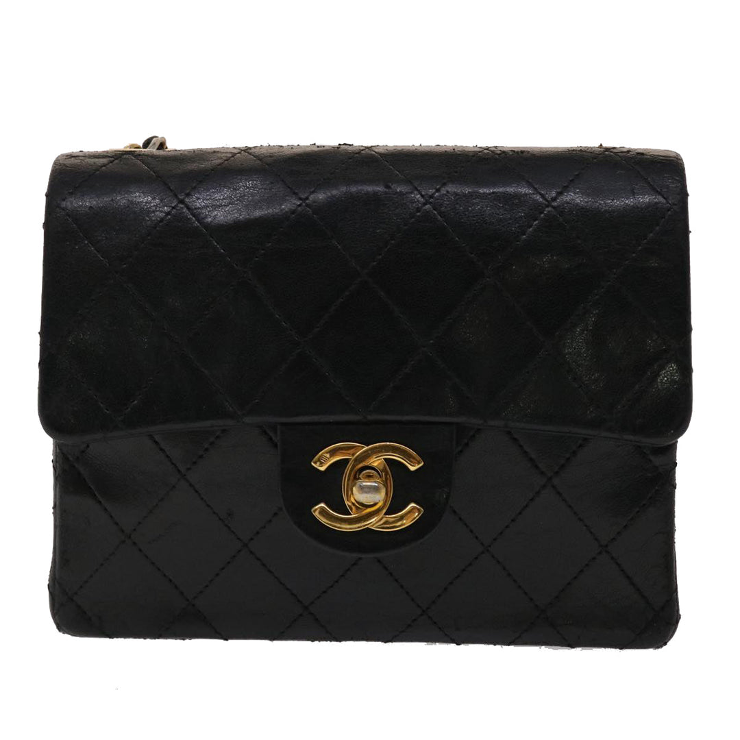 Top Quality Chanel Matelasse Chain New Shoulder Bag Lamb Skin Black Gold CC Auth 24557A