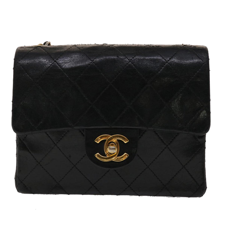 Top Quality Chanel Matelasse Chain New Shoulder Bag Lamb Skin Black Gold CC Auth 24557A