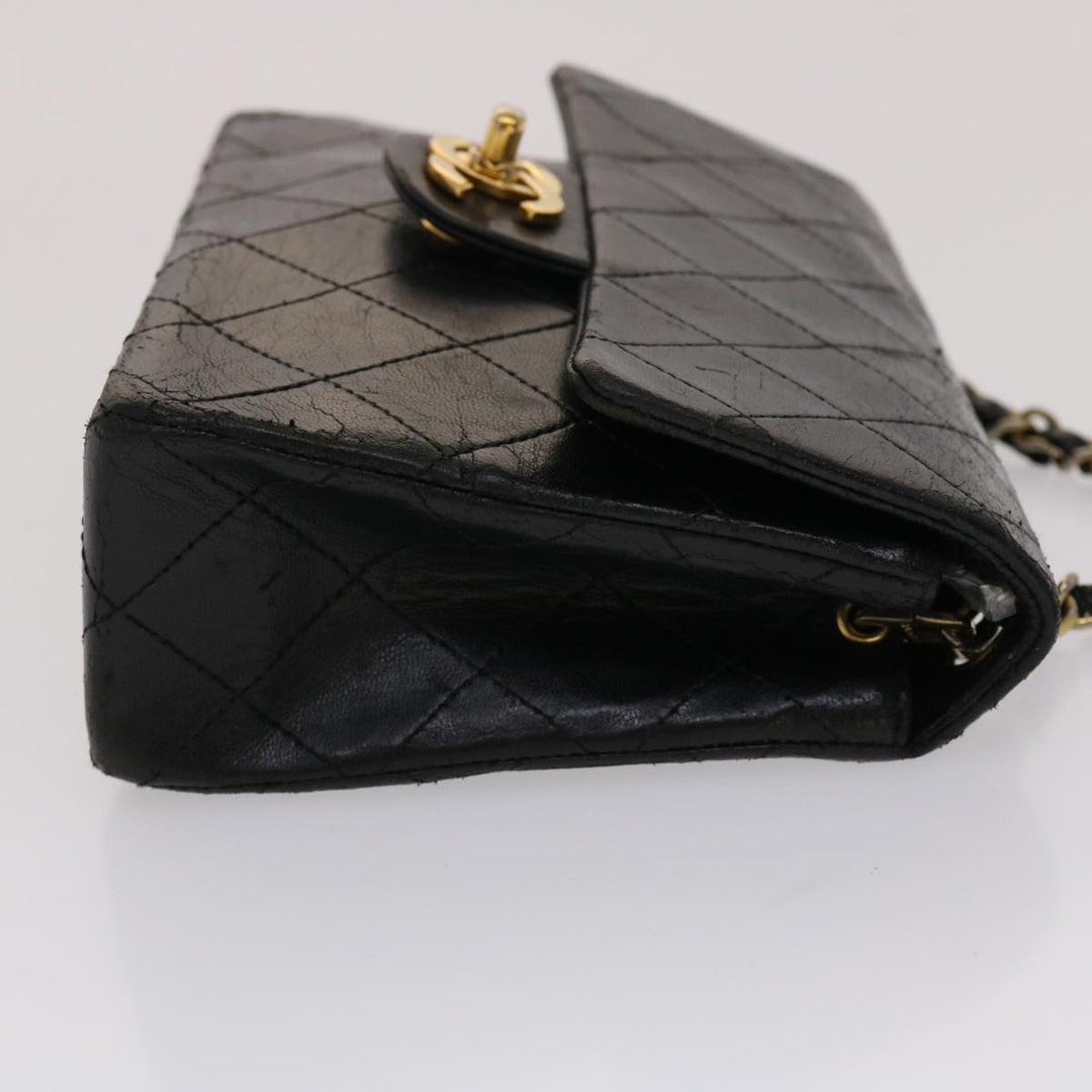 Top Quality Chanel Matelasse Chain New Shoulder Bag Lamb Skin Black Gold CC Auth 24557A