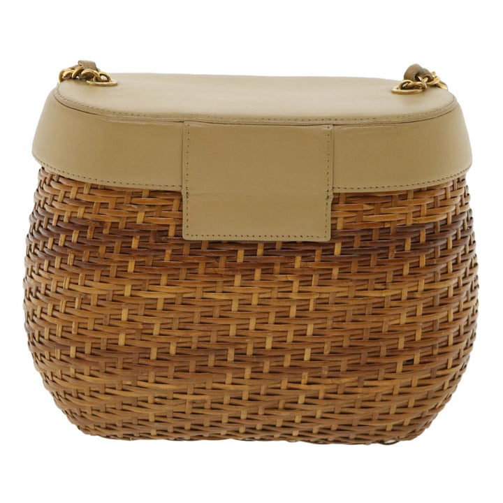 Top Quality Chanel Basket Chain Shoulder Bag Leather rattan Brown CC Auth 31896A