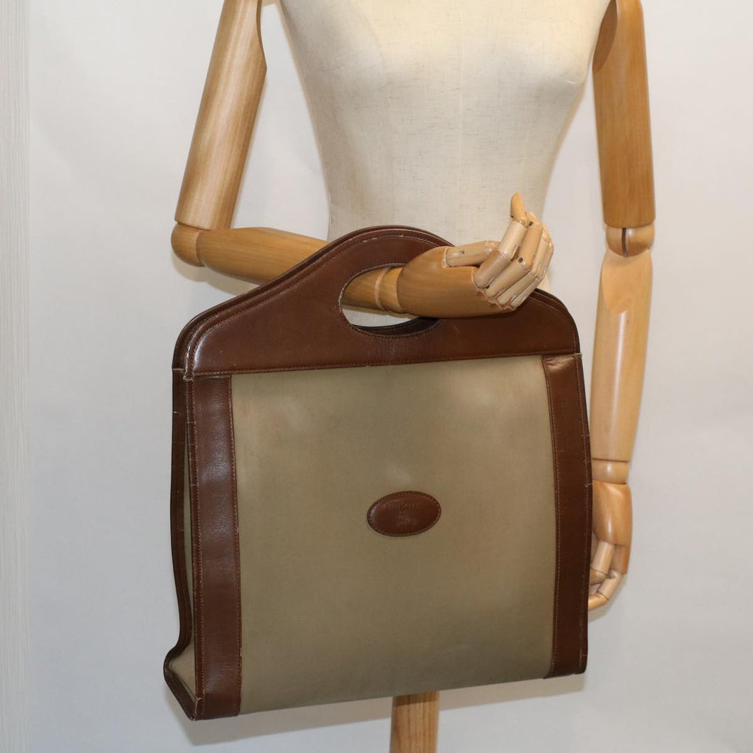 BurberrySs Hand Bag Canvas Leather Brown Beige Auth ti1227