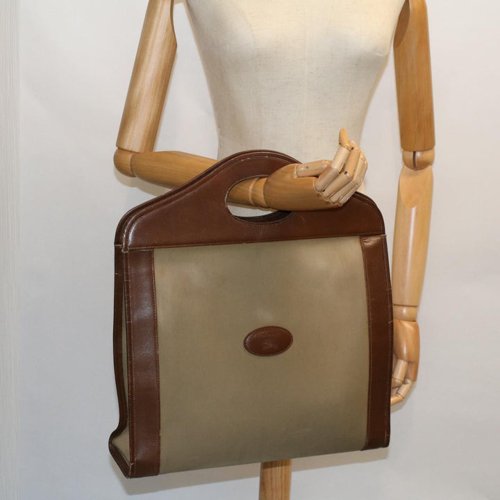 BurberrySs Hand Bag Canvas Leather Brown Beige Auth ti1227