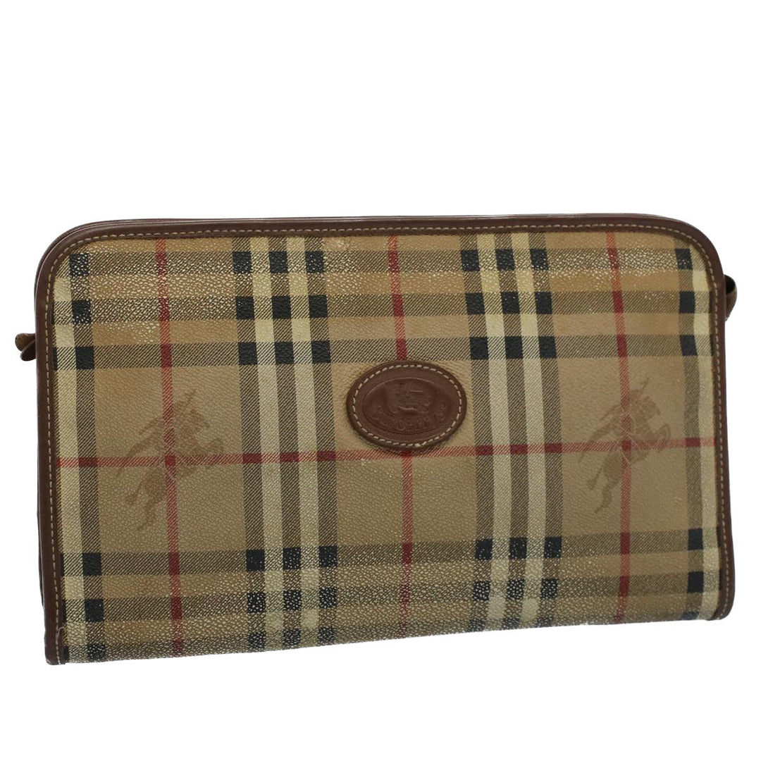 BurberrySs Nova Check Clutch Bag PVC Leather Beige Auth ti1243