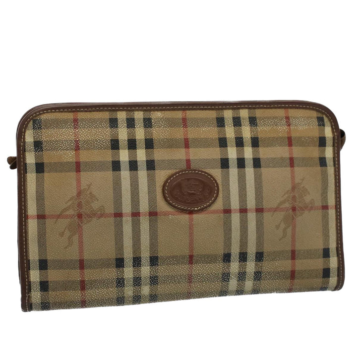 BurberrySs Nova Check Clutch Bag PVC Leather Beige Auth ti1243