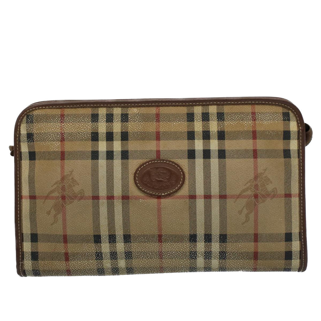 BurberrySs Nova Check Clutch Bag PVC Leather Beige Auth ti1243