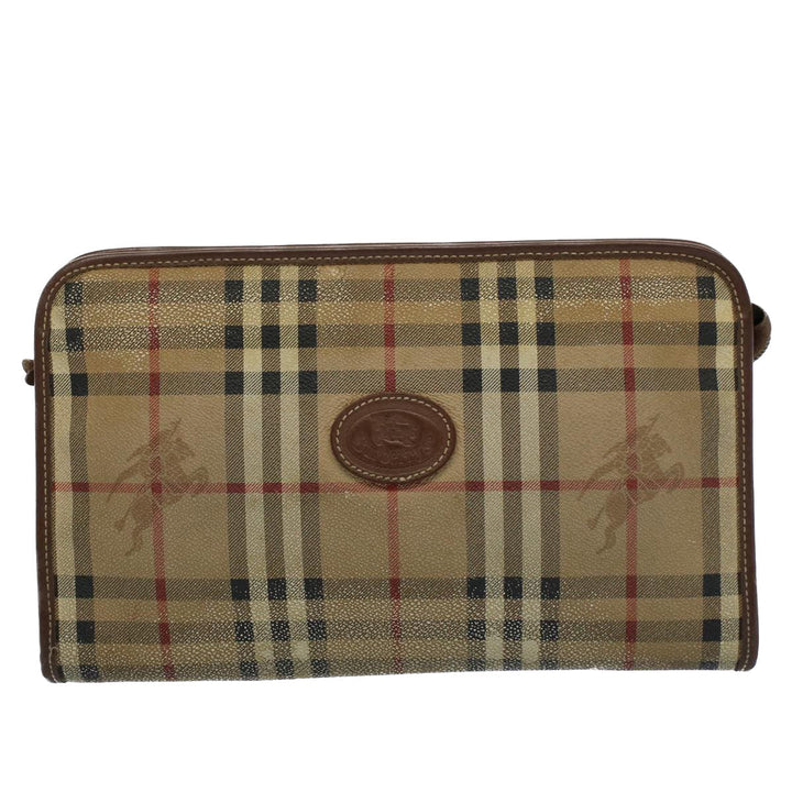 BurberrySs Nova Check Clutch Bag PVC Leather Beige Auth ti1243