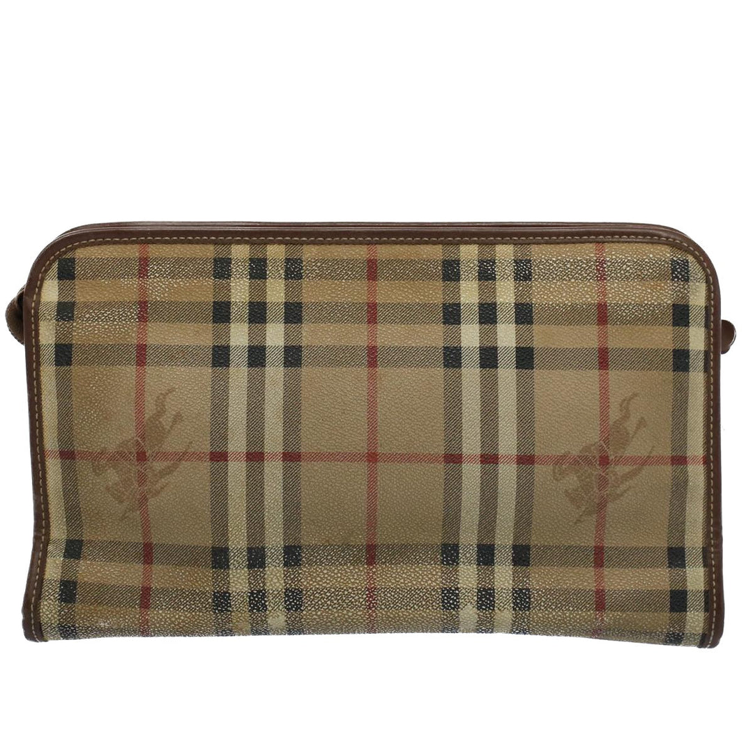 BurberrySs Nova Check Clutch Bag PVC Leather Beige Auth ti1243