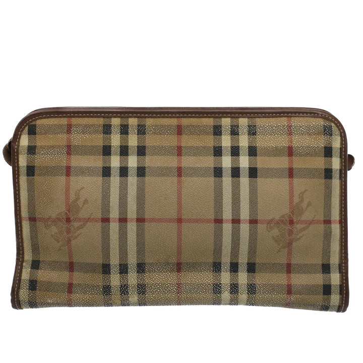 BurberrySs Nova Check Clutch Bag PVC Leather Beige Auth ti1243