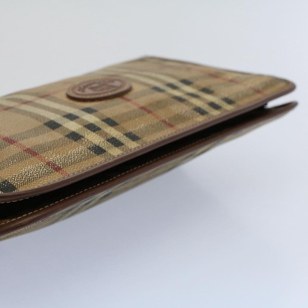 BurberrySs Nova Check Clutch Bag PVC Leather Beige Auth ti1243