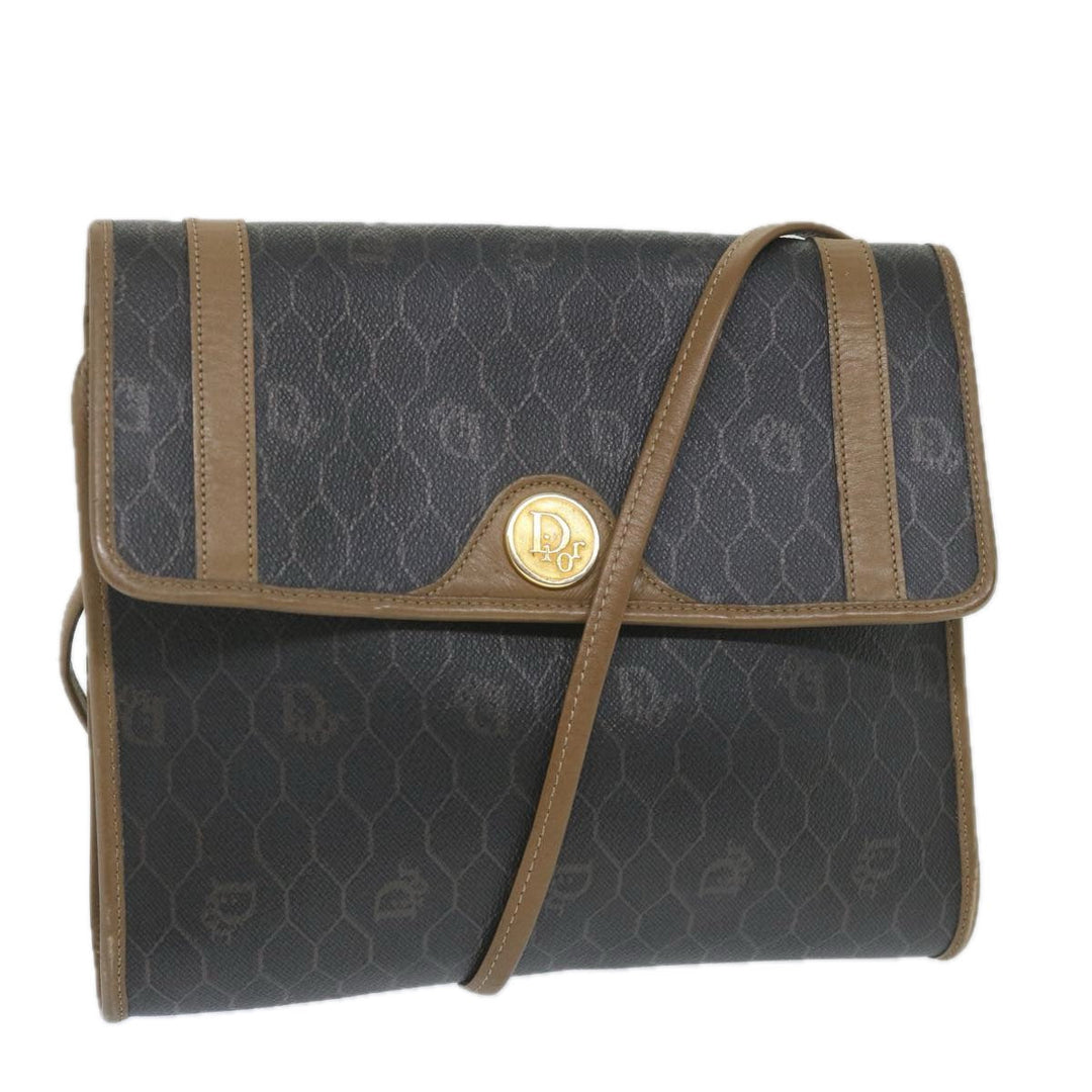 CHRISTIAN Top quality Dior Honeycomb Canvas Shoulder Bag PVC Leather Black Auth ti1257