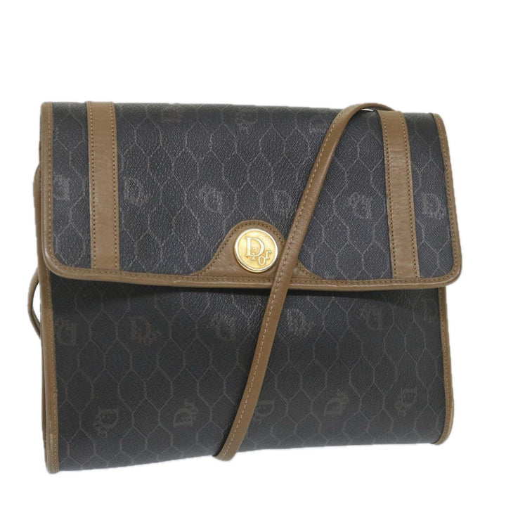 CHRISTIAN Top quality Dior Honeycomb Canvas Shoulder Bag PVC Leather Black Auth ti1257