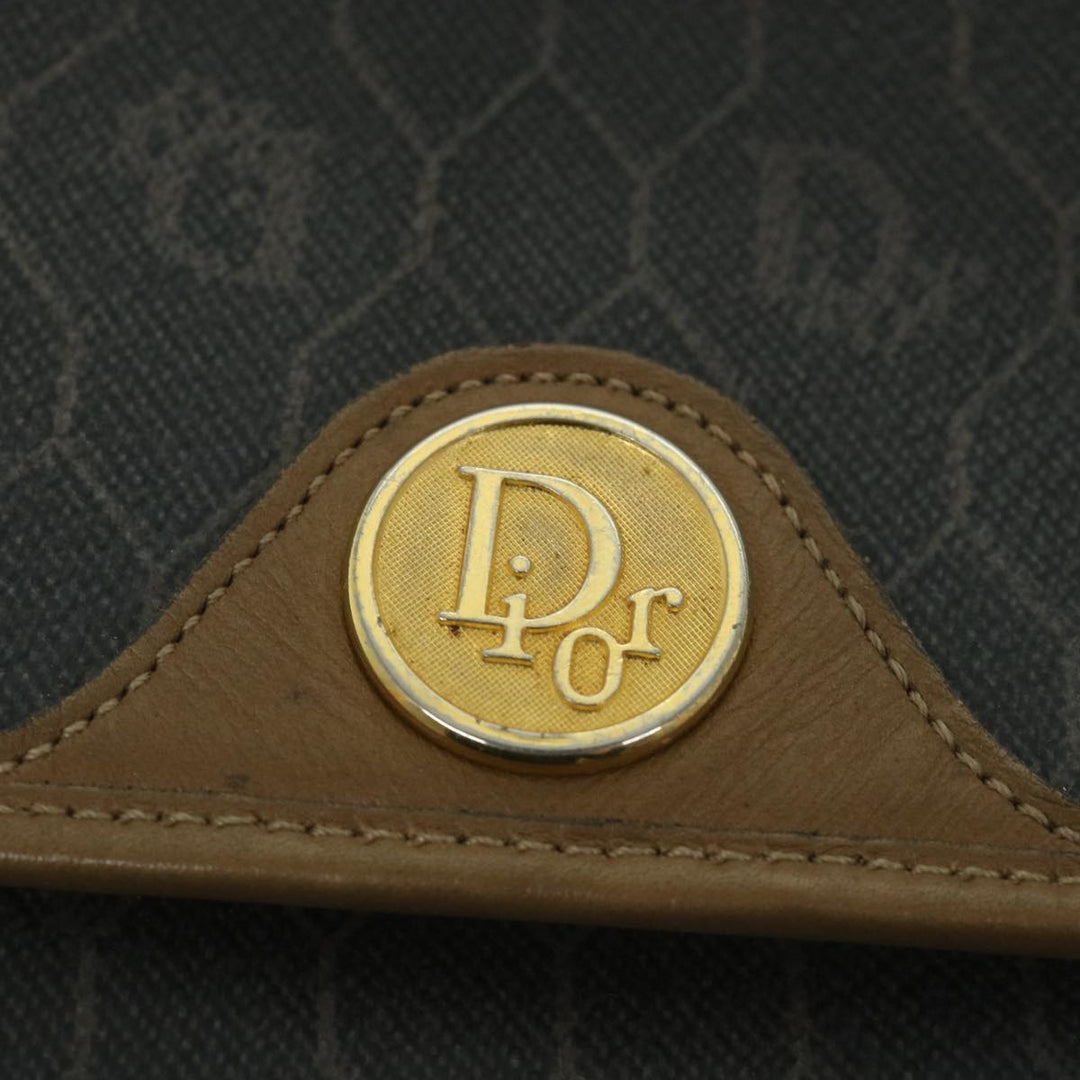 CHRISTIAN Top quality Dior Honeycomb Canvas Shoulder Bag PVC Leather Black Auth ti1257