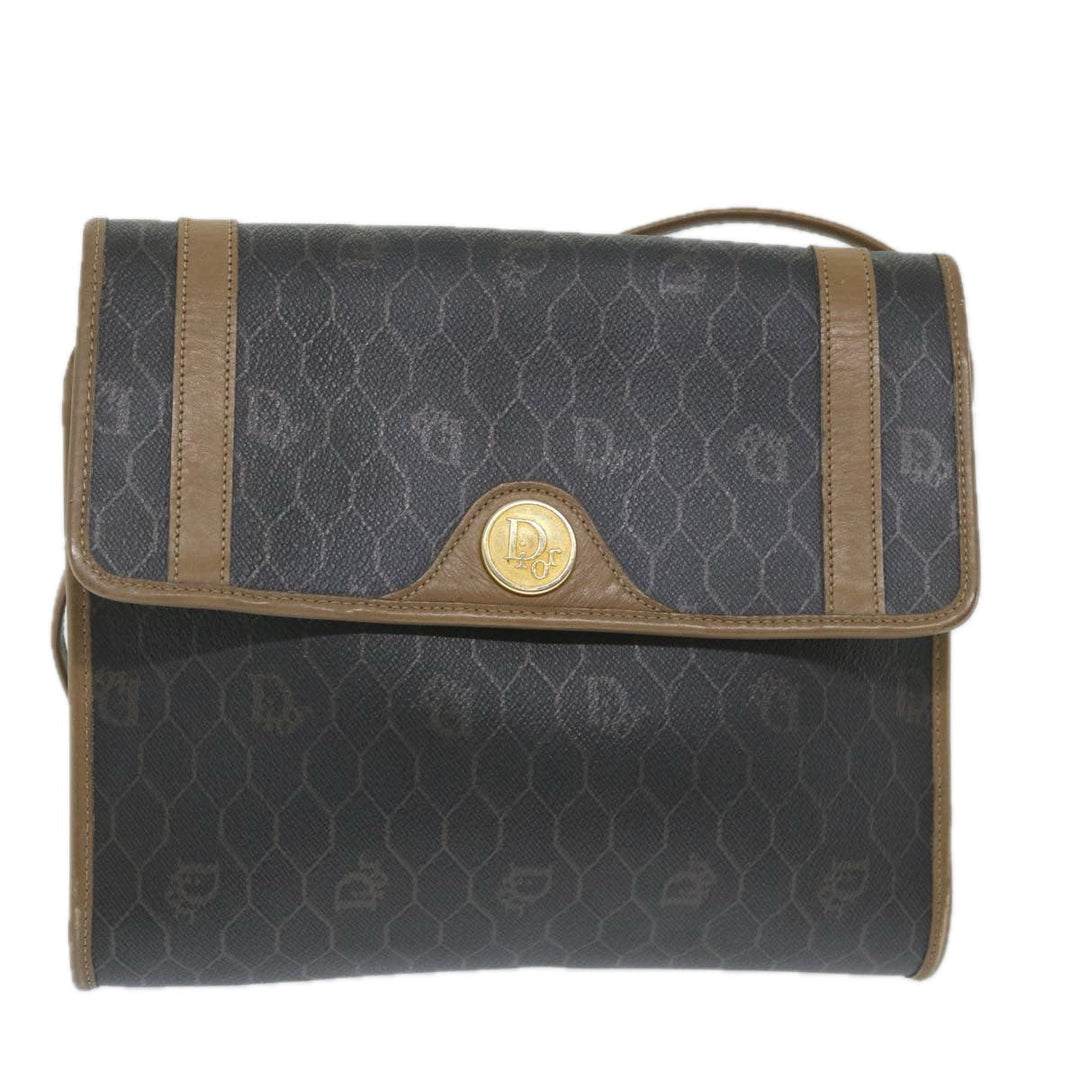 CHRISTIAN Top quality Dior Honeycomb Canvas Shoulder Bag PVC Leather Black Auth ti1257