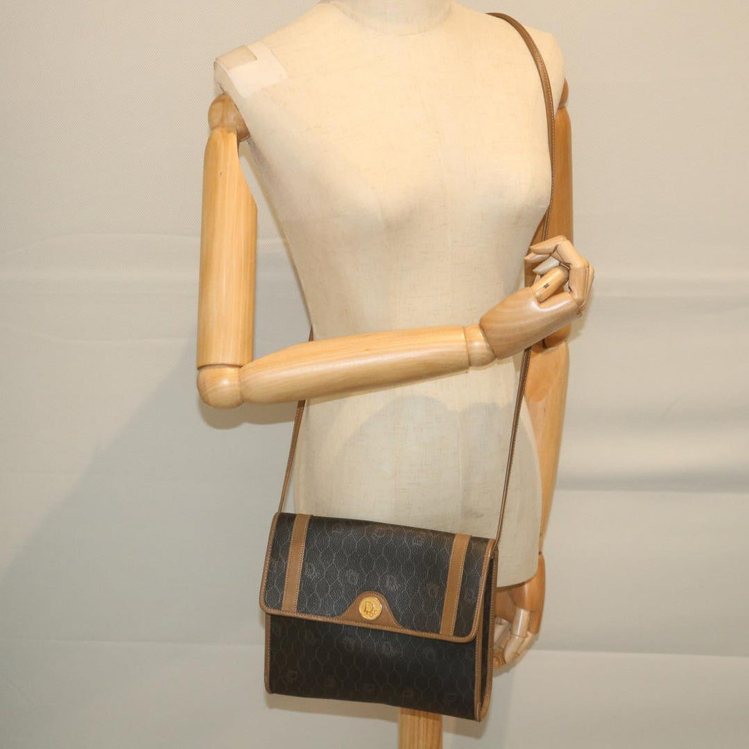CHRISTIAN Top quality Dior Honeycomb Canvas Shoulder Bag PVC Leather Black Auth ti1257