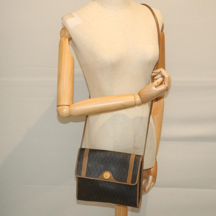 CHRISTIAN Top quality Dior Honeycomb Canvas Shoulder Bag PVC Leather Black Auth ti1257