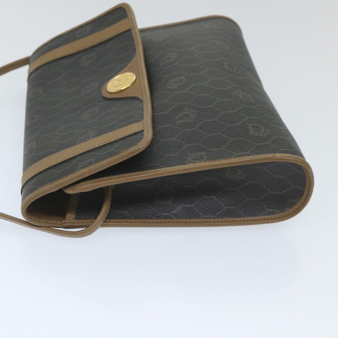 CHRISTIAN Top quality Dior Honeycomb Canvas Shoulder Bag PVC Leather Black Auth ti1257