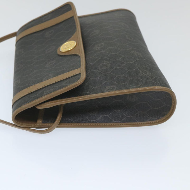 CHRISTIAN Top quality Dior Honeycomb Canvas Shoulder Bag PVC Leather Black Auth ti1257
