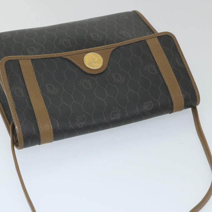 CHRISTIAN Top quality Dior Honeycomb Canvas Shoulder Bag PVC Leather Black Auth ti1257
