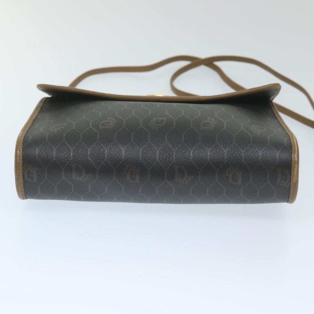 CHRISTIAN Top quality Dior Honeycomb Canvas Shoulder Bag PVC Leather Black Auth ti1257