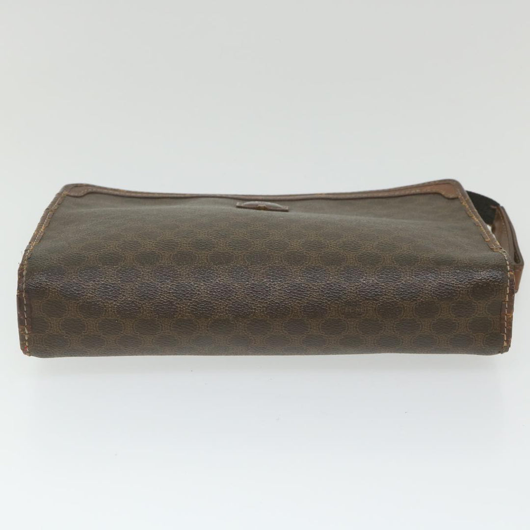 Celine Macadam Canvas Clutch Bag PVC Leather Brown Auth ti1357