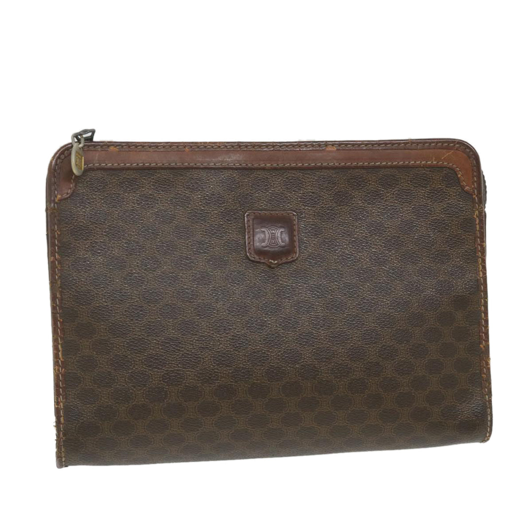 Celine Macadam Canvas Clutch Bag PVC Leather Brown Auth ti1357