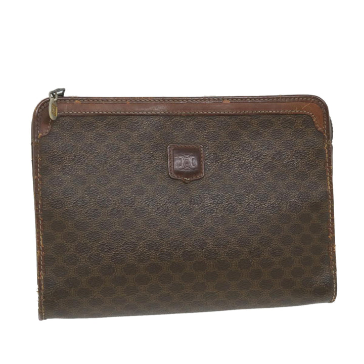 Celine Macadam Canvas Clutch Bag PVC Leather Brown Auth ti1357