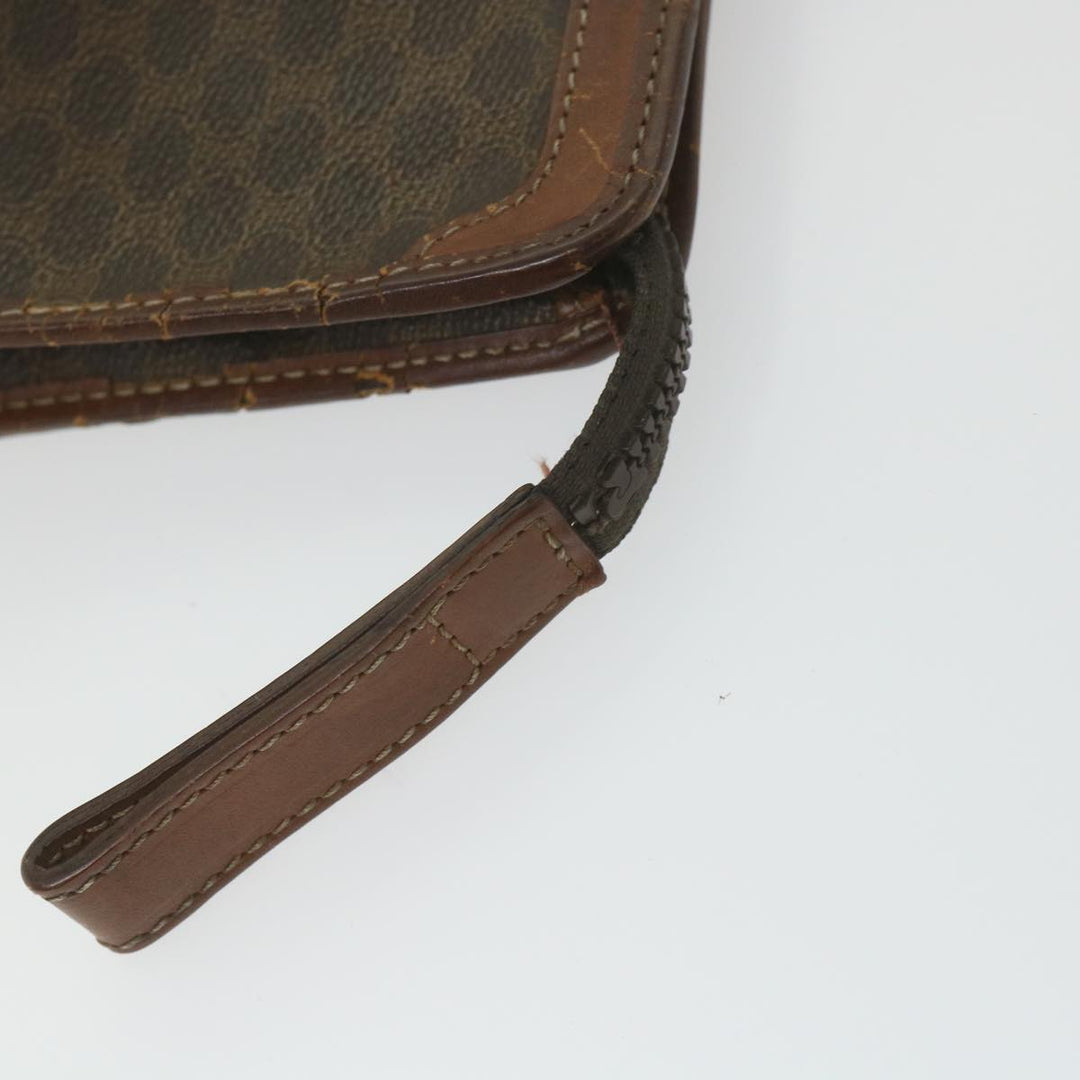 Celine Macadam Canvas Clutch Bag PVC Leather Brown Auth ti1357