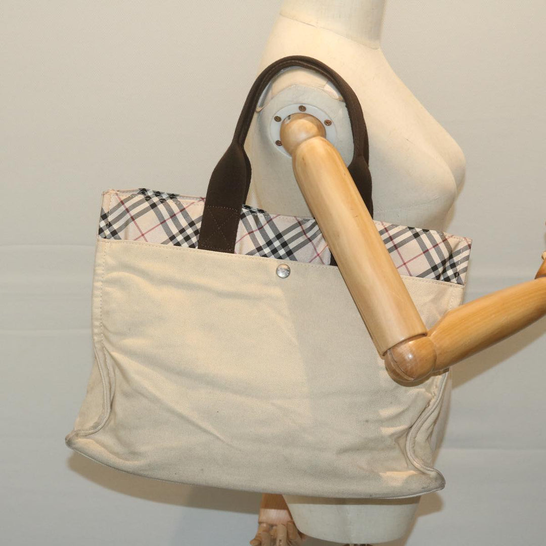 Top Quality Burberry Nova Check Blue Label Tote Bag Canvas Beige Auth ti1469